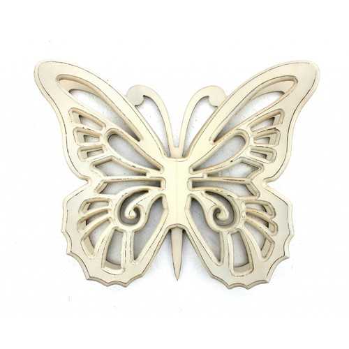 18.5" x 23" x 4" Light Yellow Rustic Butterfly Wooden  Wall Decor