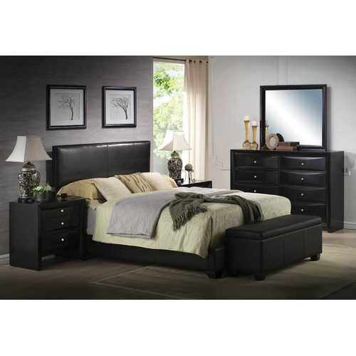86" X 63" X 47" Queen Black Pu Panel Bed