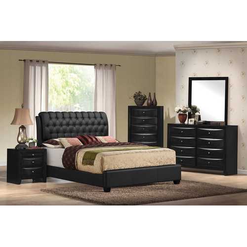 85" X 63" X 50" Black Pu Button Tufted Queen Bed