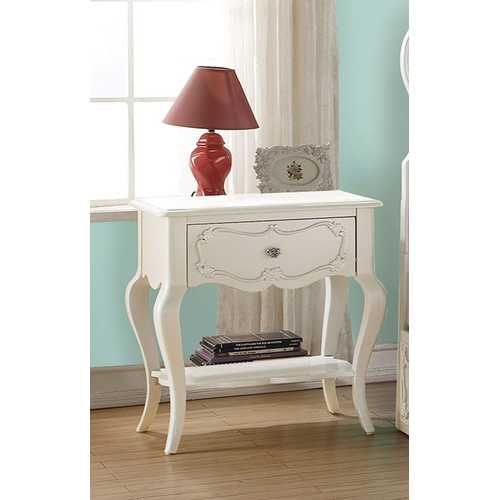 24" X 17" X 26" Pearl White Pine Wood Nightstand