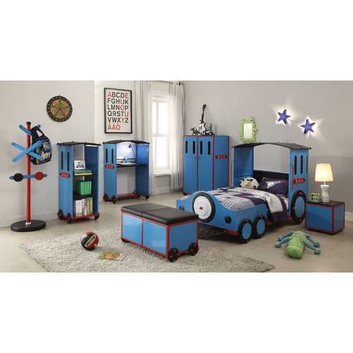 83" X 44" X 51" Blue, Red, And Black Train Metal Twin  Bed