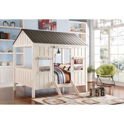 84" X 59" X 77" Weathered White And Washed Gray Cottage Full Bed