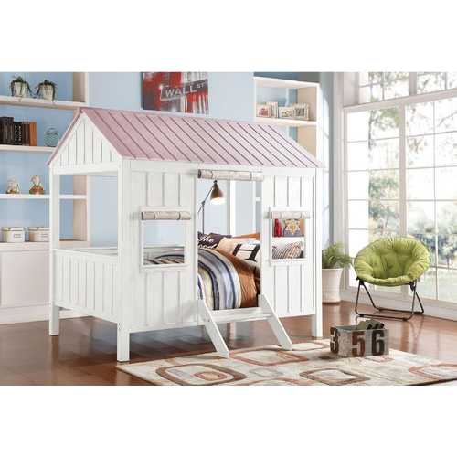 84" X 59" X 77" White And Pink Cottage Full Bed