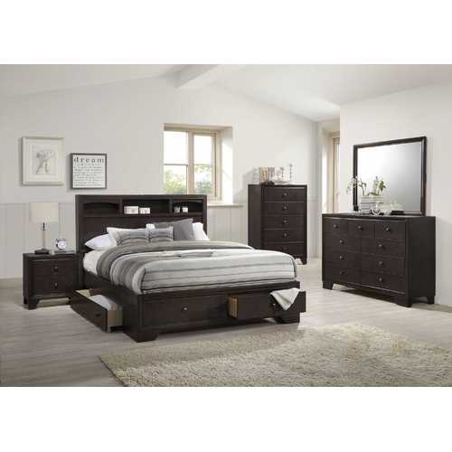 71" X 63" X 48" Espresso Rubber Wood Queen Bed With Storage