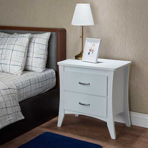 White Wooden 2 Drawer Nightstand
