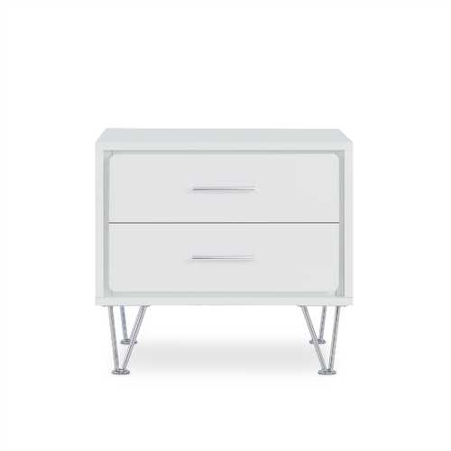 2 White Wooden Drawer Chrome Nightstand