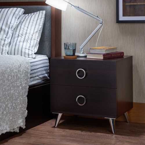 Black Chrome 2 Drawer Nightstand