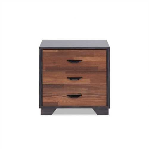 Walnut And Espresso 3 Drawers Nightstand