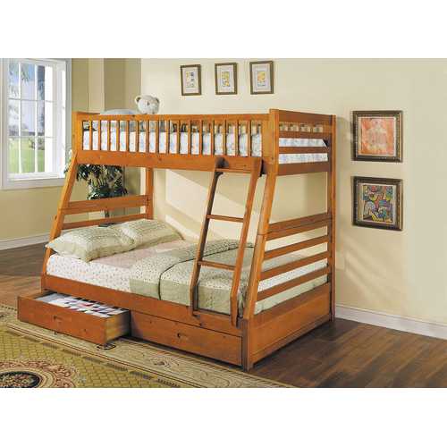 79" X 56" X 65" Honey Oak Pine Wood Bunk Bed