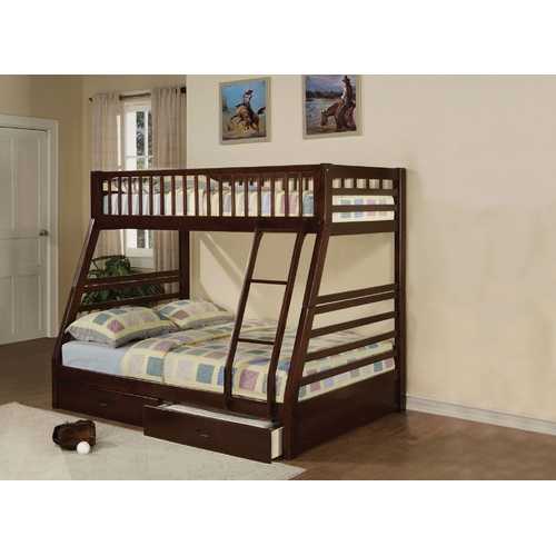 79" X 56" X 65" Epresso Pine Wood Twin Over Full Bunk Bed