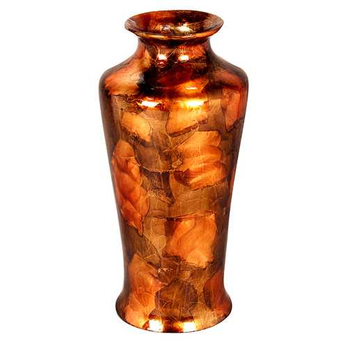 7" X 7" X 24.5" Copper Brown And Orange Ceramic Foiled and Lacquered Ceramic Floor Vase