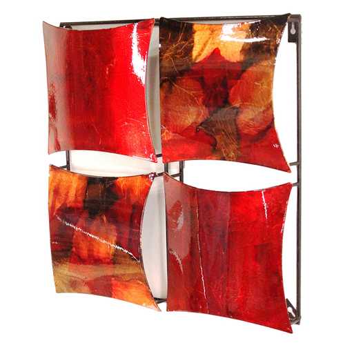 16" X 2" X 16" Copper, Red And Gold Metal 4-Panel Square Wall Decor
