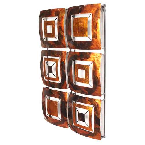 16" X 2.75" X 25" Copper Brown And Orange Metal Vertical Panel Wall Decor