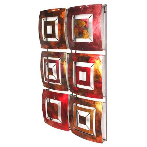 16" X 2.75" X 25" Gold Red Burgundy And Brown Metal Vertical Panel Wall Decor
