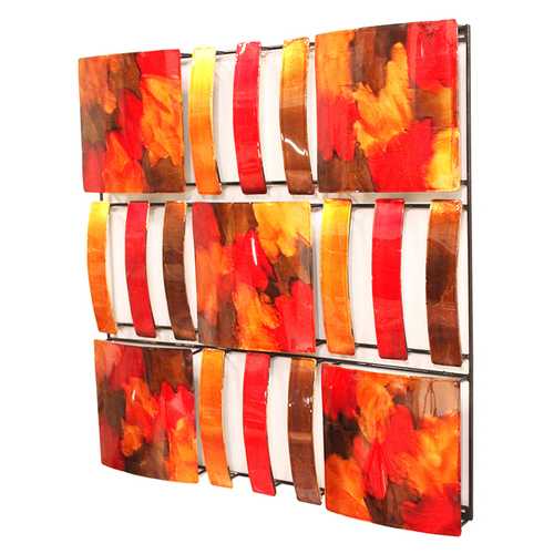 24.5" X 2.5" X 24.5" Copper Red And Gold Metal 9 Panel Square Wall Decor
