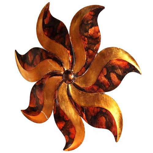 23.25" X 2" X 23.25" Copper Brown And Orange Metal Medium Flower Wall Dcor