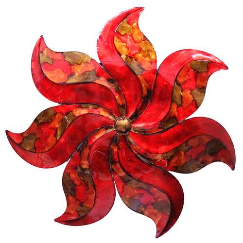 29" X 2" X 29" Copper, Red And Gold Metal Large Flower Wall Dcor