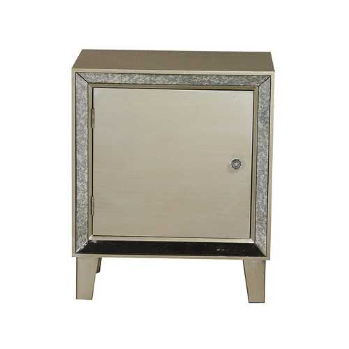 19.7" X 13" X 23.5" Champagne MDF Wood Mirrored Glass Accent Cabinet with a Door and Mirrored Glass