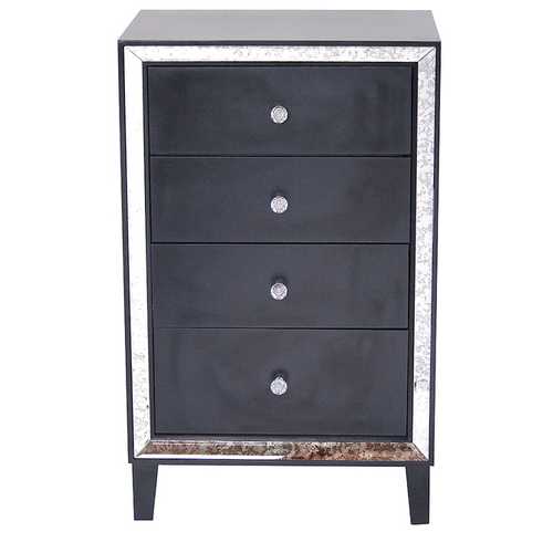 Black MDF Wood Mirrored Glass Accent Cabinet with  Drawers and  Mirrored Glass