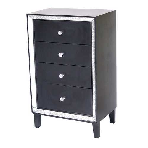 Black MDF Wood Mirrored Glass Accent Cabinet with  Drawers and  Mirrored Glass