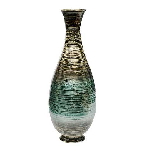 28" High Distressed Aqua Spun Bamboo Artisan Floor Vase