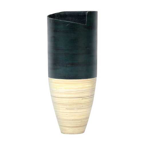 9" X 9" X 20" Distressed Blue & Natural Bamboo Bamboo Spun Bamboo Vase