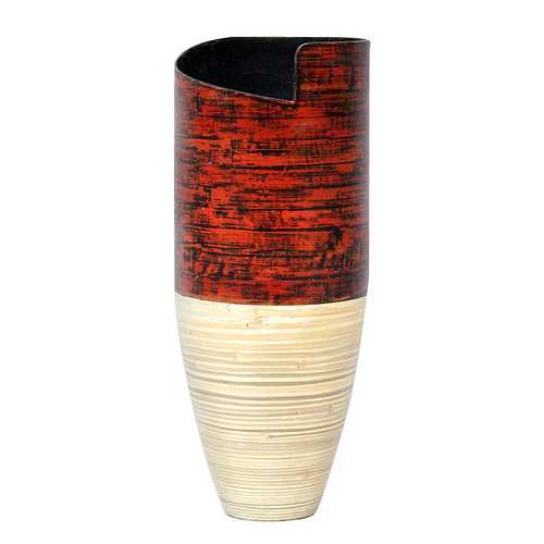 9" X 9" X 20" Distressed Red & Natural Bamboo Bamboo Spun Bamboo Vase