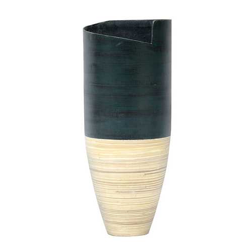 10.25" X 10.25" X 25" Distressed Blue and Natural Bamboo Bamboo Spun Bamboo Vase
