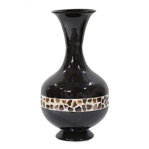 Zoe Black Lacquer With Brown Coconut Shell Spun Bamboo Vase