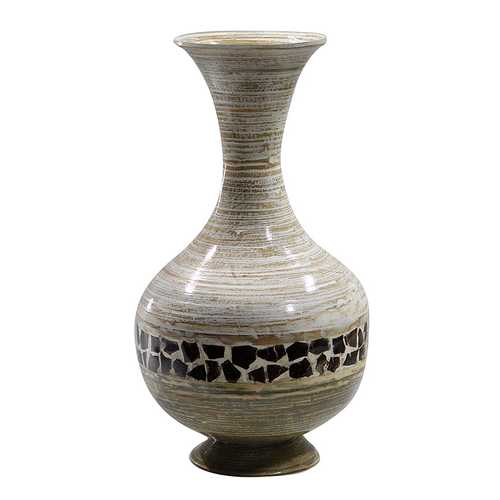 Zoe Distressed White And Khaki with Coconut Shell Spun Bamboo Vase
