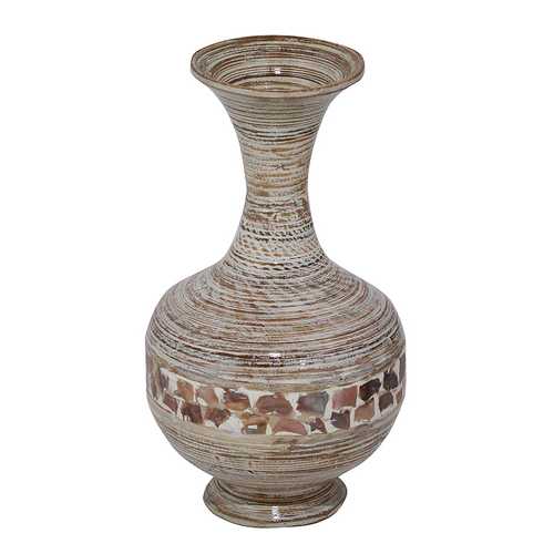 Zoe Distressed White and Natural with Coconut Shell Spun Bamboo Vase