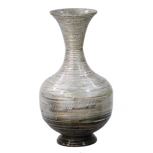 12" X 12" X 22" Distressed Silver And Black Bamboo Spun Bamboo Vase