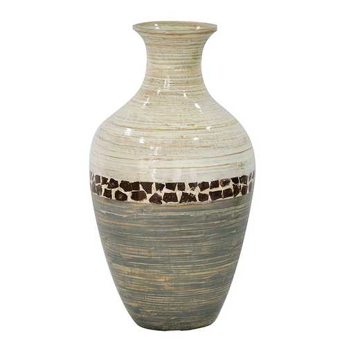 Tabba White to Gray with Coconut Shell Spun Bamboo Vase