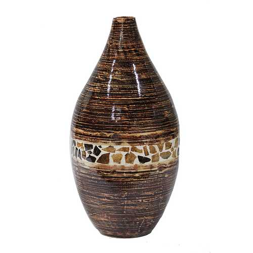 10" X 10" X 20" Distressed Brown W/ Brown Coconut Shell Bamboo Spun Bamboo Vase