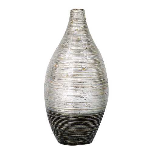 10" X 10" X 20" Distressed Silver And Black Bamboo Spun Bamboo Vase