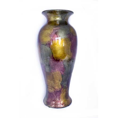 12.75" X 12.75" X 30.75" Burgundy Copper And Brown Ceramic Foiled and Lacquered Ceramic Vase