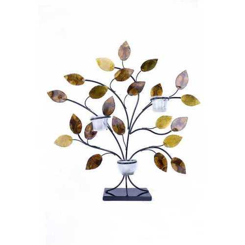 Gold Copper Brown And Orange Metal Leaves Votive Holder