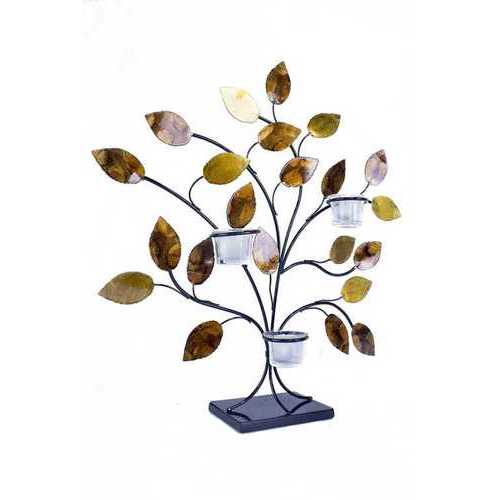 Gold Copper Brown And Orange Metal Leaves Votive Holder