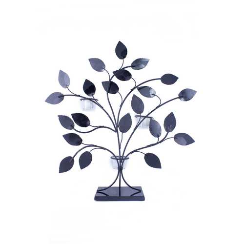 Gold Copper Brown And Orange Metal Leaves Votive Holder