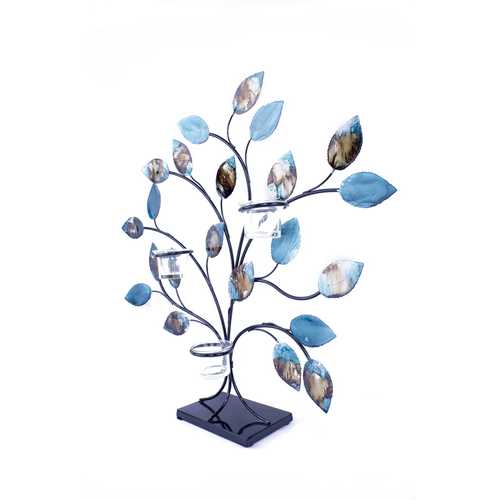 Turquoise Copper and Bronze Metal Leaves Votive Holder