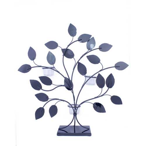 Copper Red And Gold Metal Foil And Lacquer Leaves Votive Holder