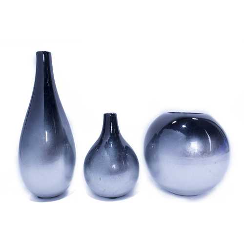 14" X 9.75" X 16" Navy And Silver Ceramic Piece Vase Set