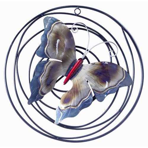 22" X 3" X 23" Metallic Multi Color Metal Large Butterfly On Iron Circles Wall Dcor