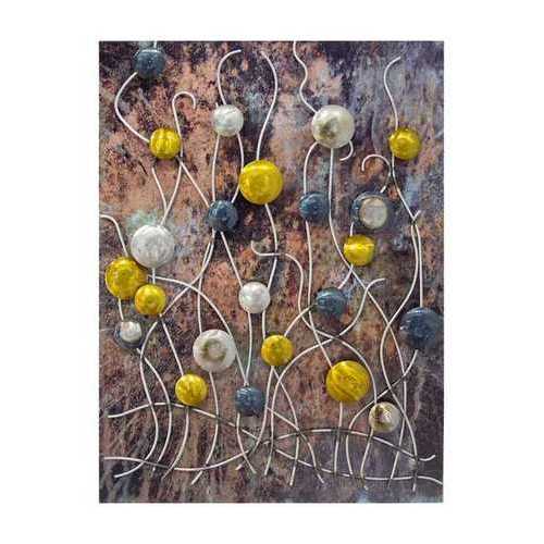 Metallic Multi Color Vertical Wall Panel With 3D Metal Circles And Stems Wall Art