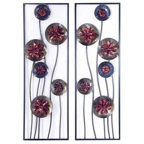Metallic Multi-Color Abstract Red Floral Vertical Wall Art Set