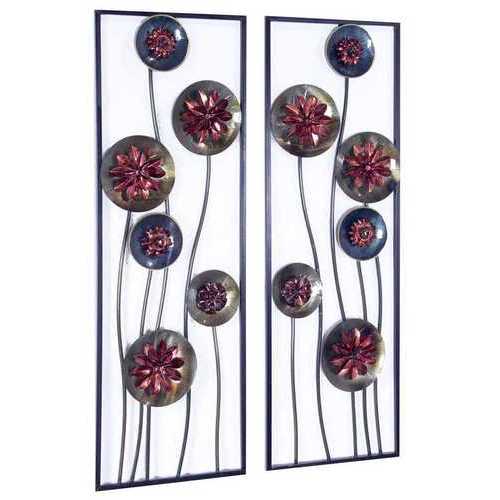 Metallic Multi-Color Abstract Red Floral Vertical Wall Art Set