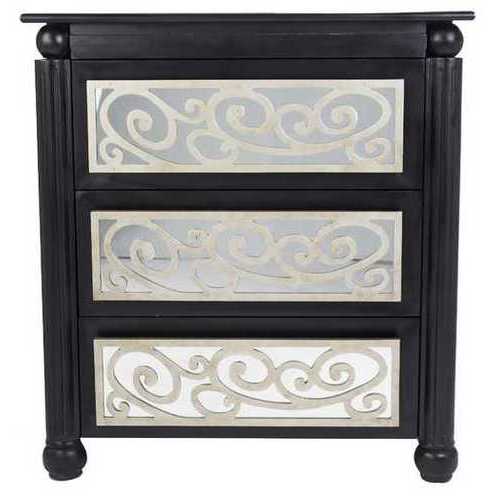 Contemporary Black and Silver Scroll 3 Drawer Accent Cabinet