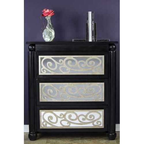 Contemporary Black and Silver Scroll 3 Drawer Accent Cabinet
