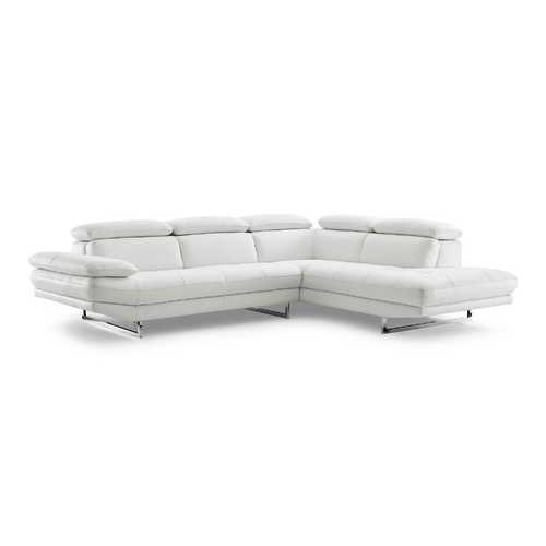 Sectional Chaise On Right When Facing  White Top Grain Italian Leather Adjustable Headrest Couch