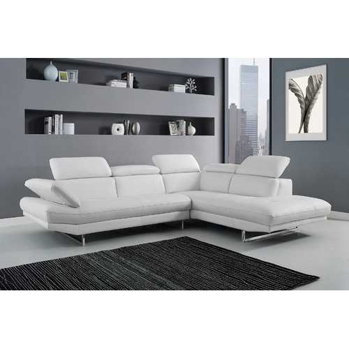 Sectional Chaise On Right When Facing  White Top Grain Italian Leather Adjustable Headrest Couch